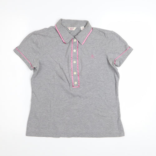 Original Penguin Women's Grey Polo Shirt Small Short Sleeve Cotton