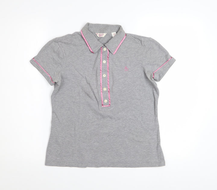 Original Penguin Women's Grey Polo Shirt Small Short Sleeve Cotton