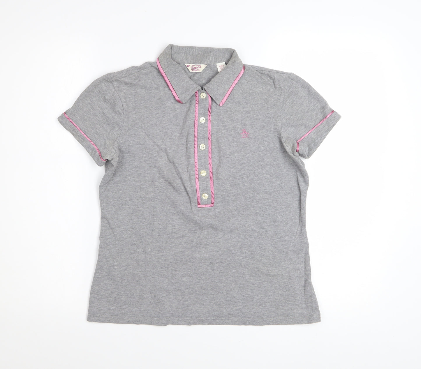 Original Penguin Women's Grey Polo Shirt Small Short Sleeve Cotton