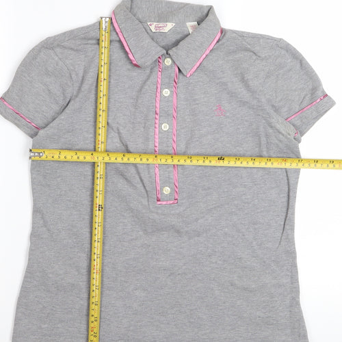 Original Penguin Women's Grey Polo Shirt Small Short Sleeve Cotton