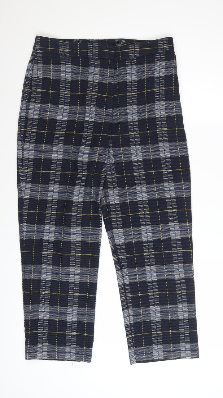 Marks and Spencer Women Blue Plaid Trousers Size 10 Straight Leg