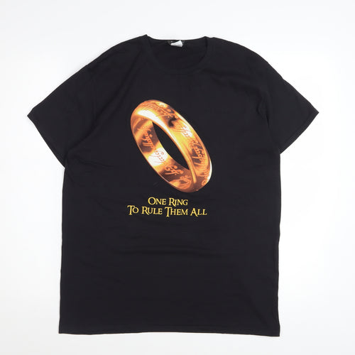 The Lord of the Rings Men's Black Graphic T-Shirt L Cotton Fantasy Tee