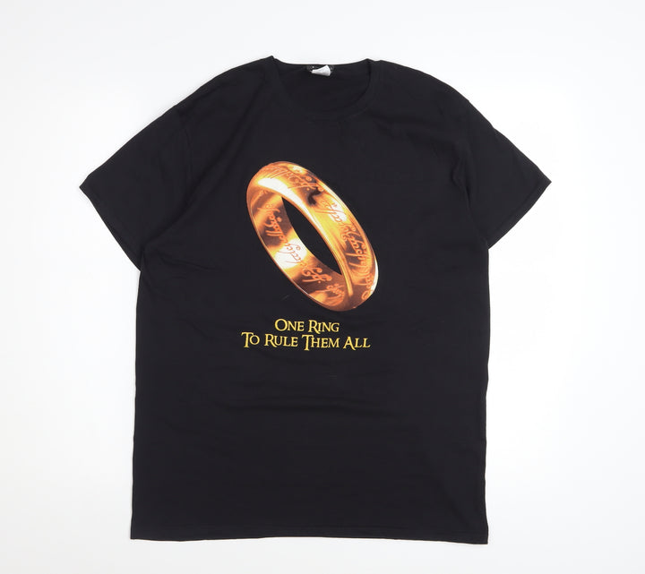 The Lord of the Rings Men's Black Graphic T-Shirt L Cotton Fantasy Tee