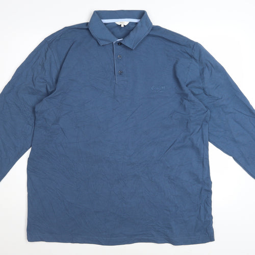 Cotton Traders Men's Steel Blue Long Sleeve Polo Shirt L 100% Cotton