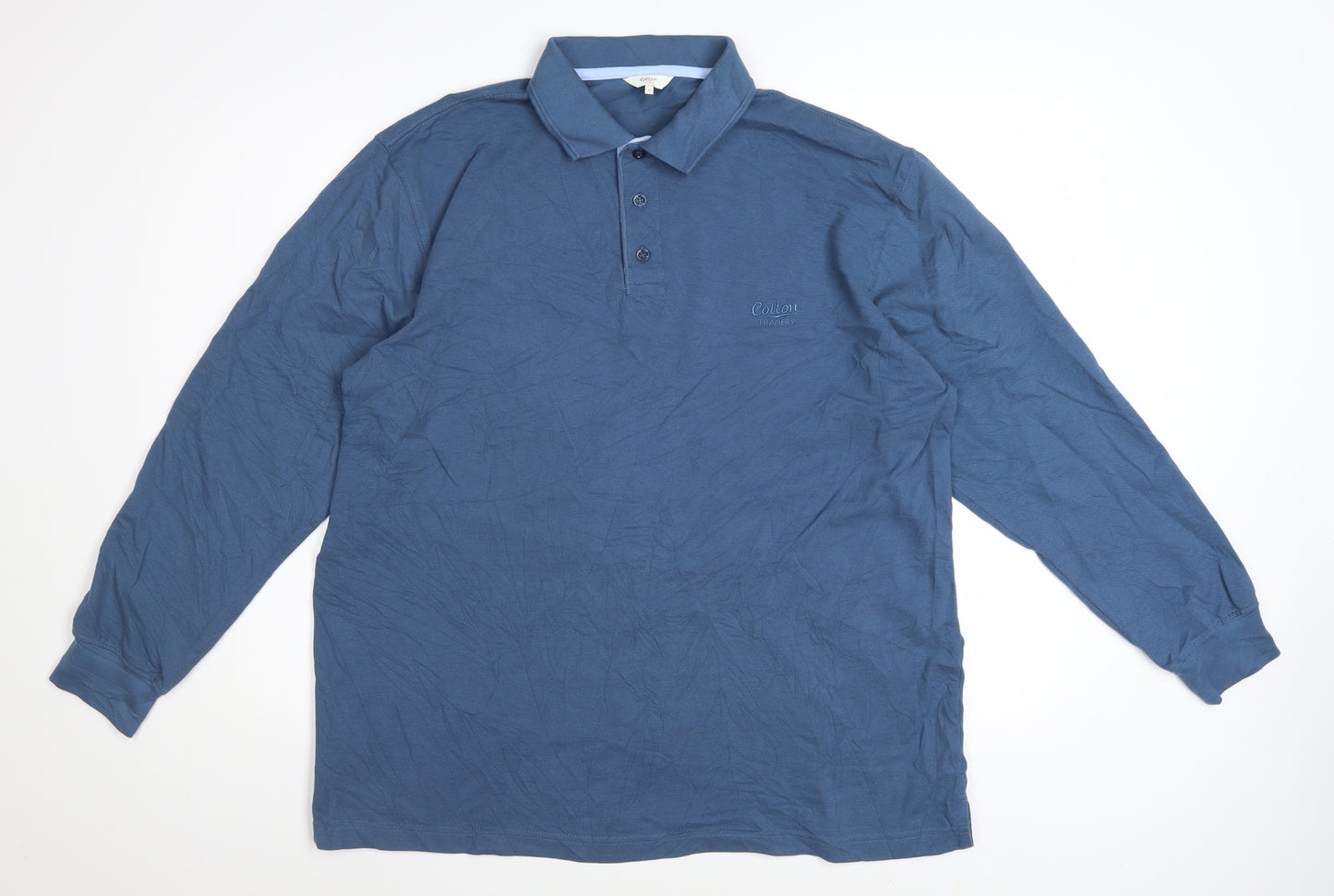 Cotton Traders Men's Steel Blue Long Sleeve Polo Shirt L 100% Cotton