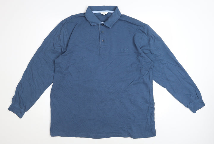 Cotton Traders Men's Steel Blue Long Sleeve Polo Shirt L 100% Cotton