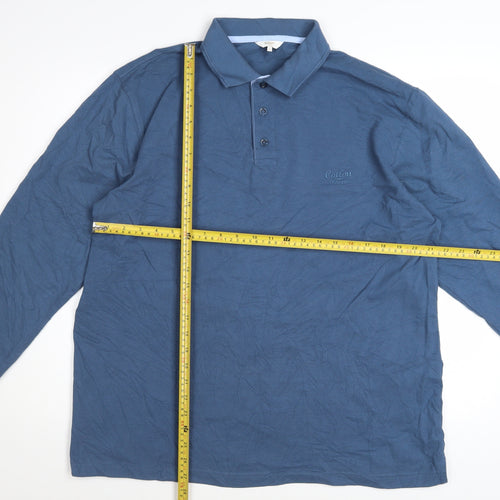 Cotton Traders Men's Steel Blue Long Sleeve Polo Shirt L 100% Cotton