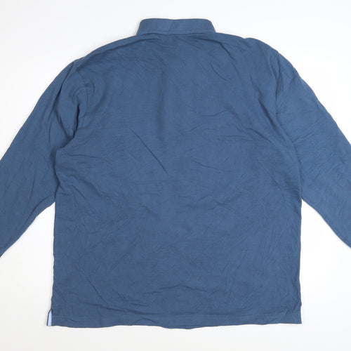 Cotton Traders Men's Steel Blue Long Sleeve Polo Shirt L 100% Cotton