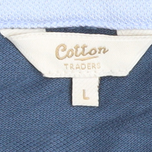 Cotton Traders Men's Steel Blue Long Sleeve Polo Shirt L 100% Cotton