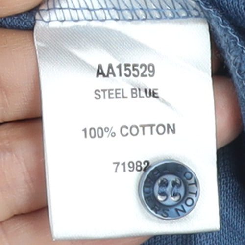 Cotton Traders Men's Steel Blue Long Sleeve Polo Shirt L 100% Cotton