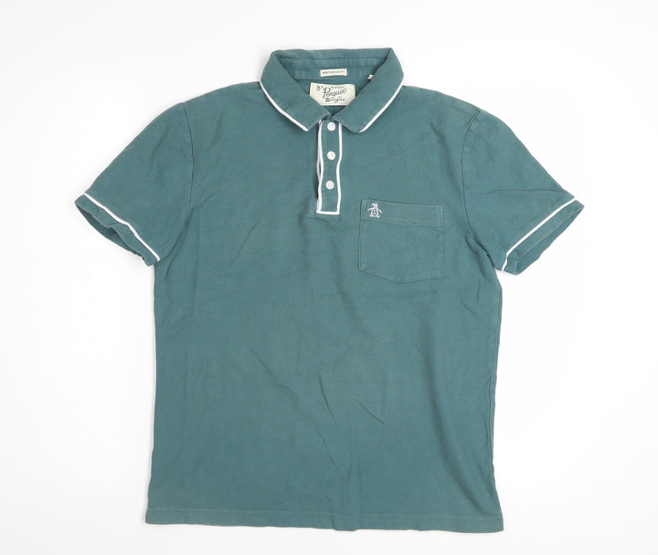 Original Penguin Men's Green Slim Fit Short Sleeve Polo Shirt M