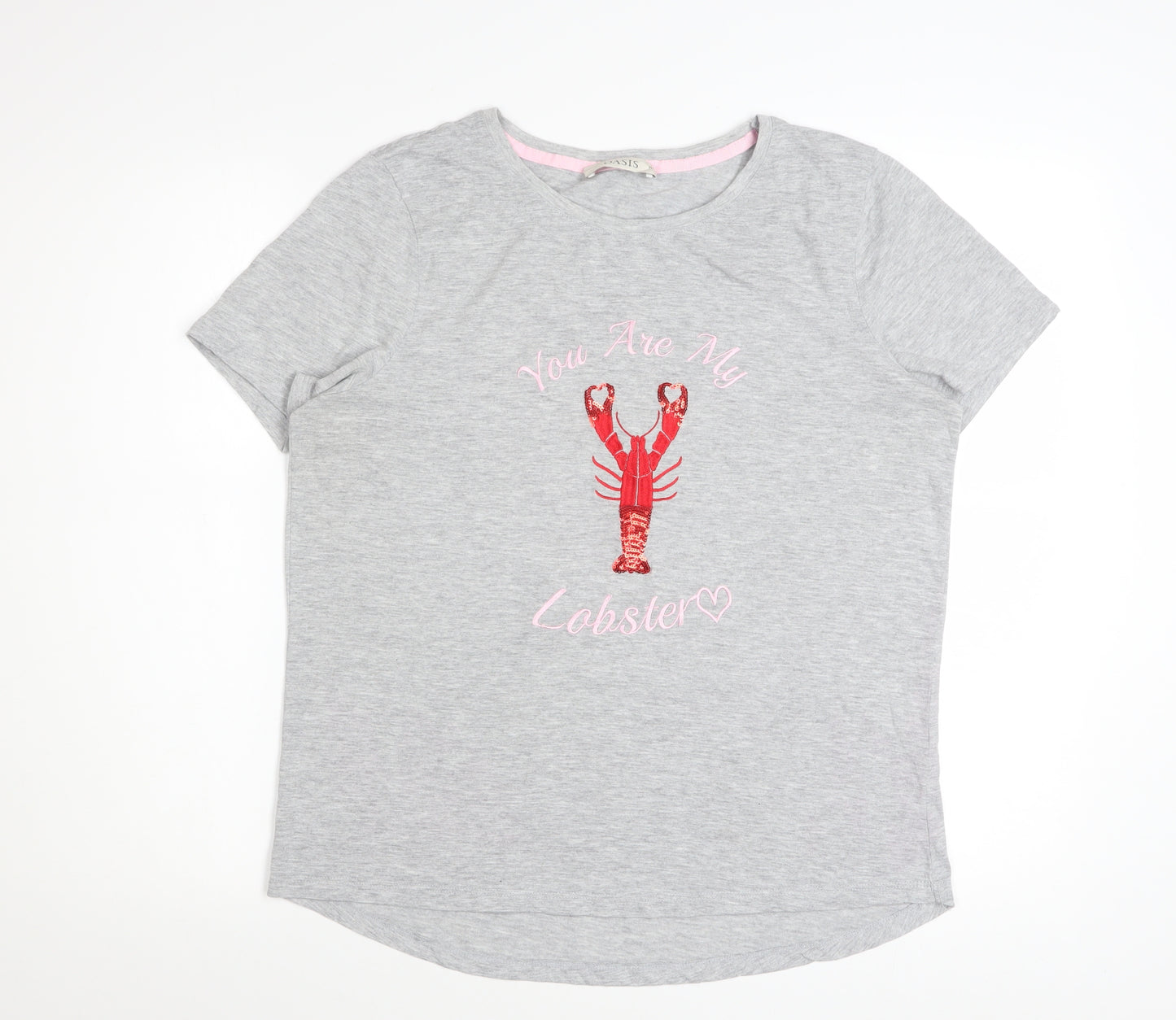 Oasis Women’s Grey Embroidered Lobster T-Shirt Size 12