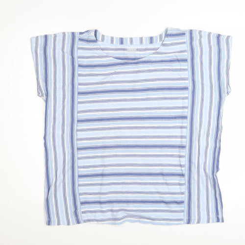 Lands' End Women's Blue Striped Cotton Short Sleeve T-Shirt M