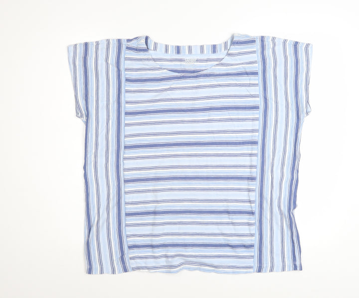 Lands' End Women's Blue Striped Cotton Short Sleeve T-Shirt M