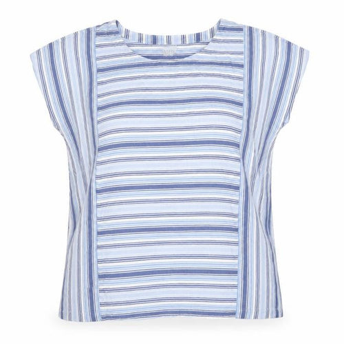 Lands' End Women's Blue Striped Cotton Short Sleeve T-Shirt M