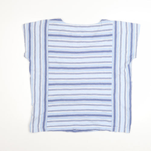 Lands' End Women's Blue Striped Cotton Short Sleeve T-Shirt M