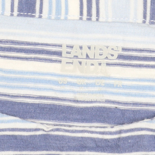 Lands' End Women's Blue Striped Cotton Short Sleeve T-Shirt M