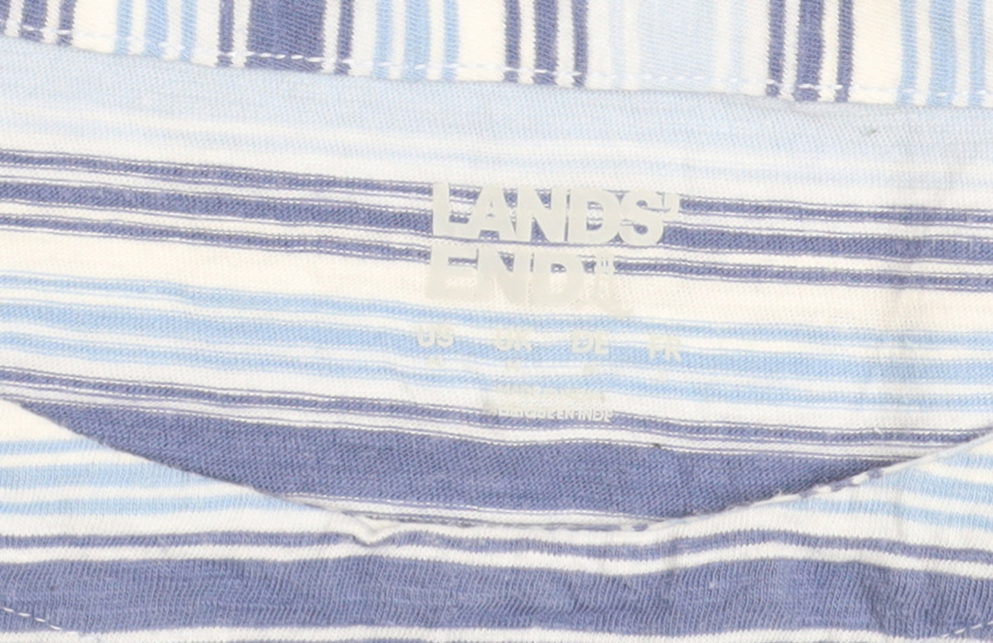 Lands' End Women's Blue Striped Cotton Short Sleeve T-Shirt M