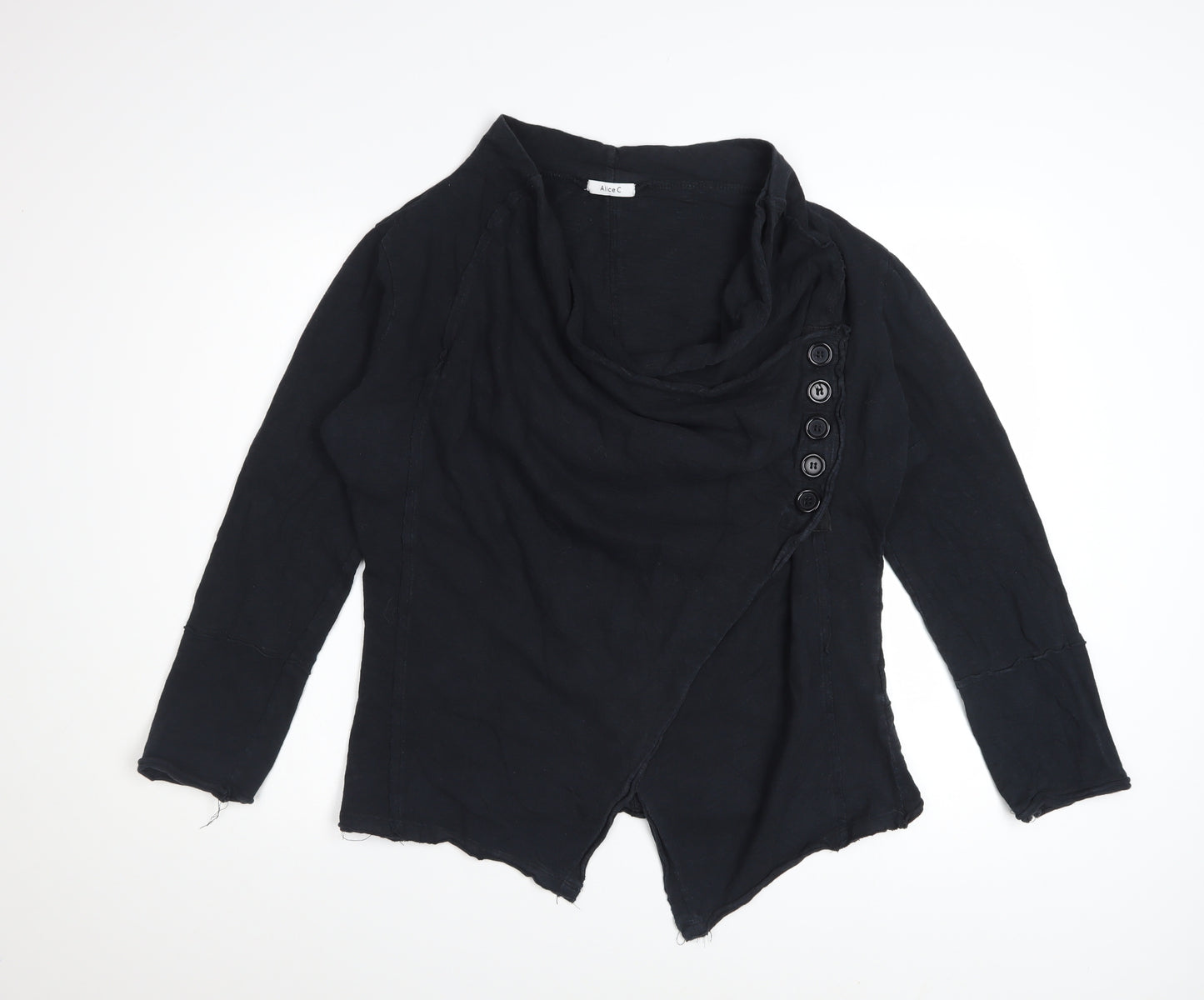 Alice C Women Black Size 20 Cowl Neck Wrap Blouse Long Sleeve Cotton
