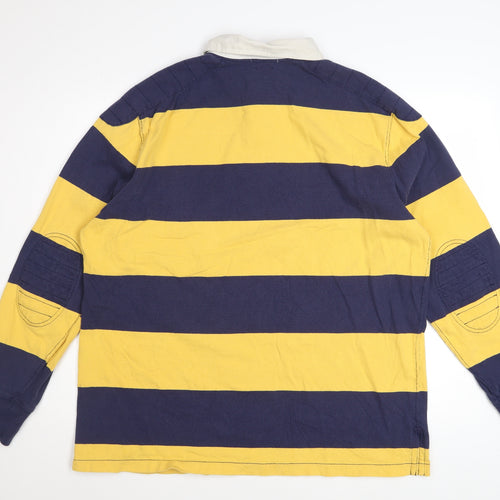 Ralph Lauren Men Yellow Blue Striped Long Sleeve Polo XL Cotton Custom Fit