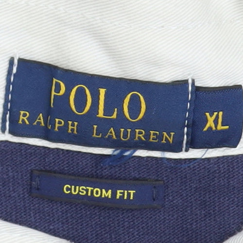 Ralph Lauren Men Yellow Blue Striped Long Sleeve Polo XL Cotton Custom Fit