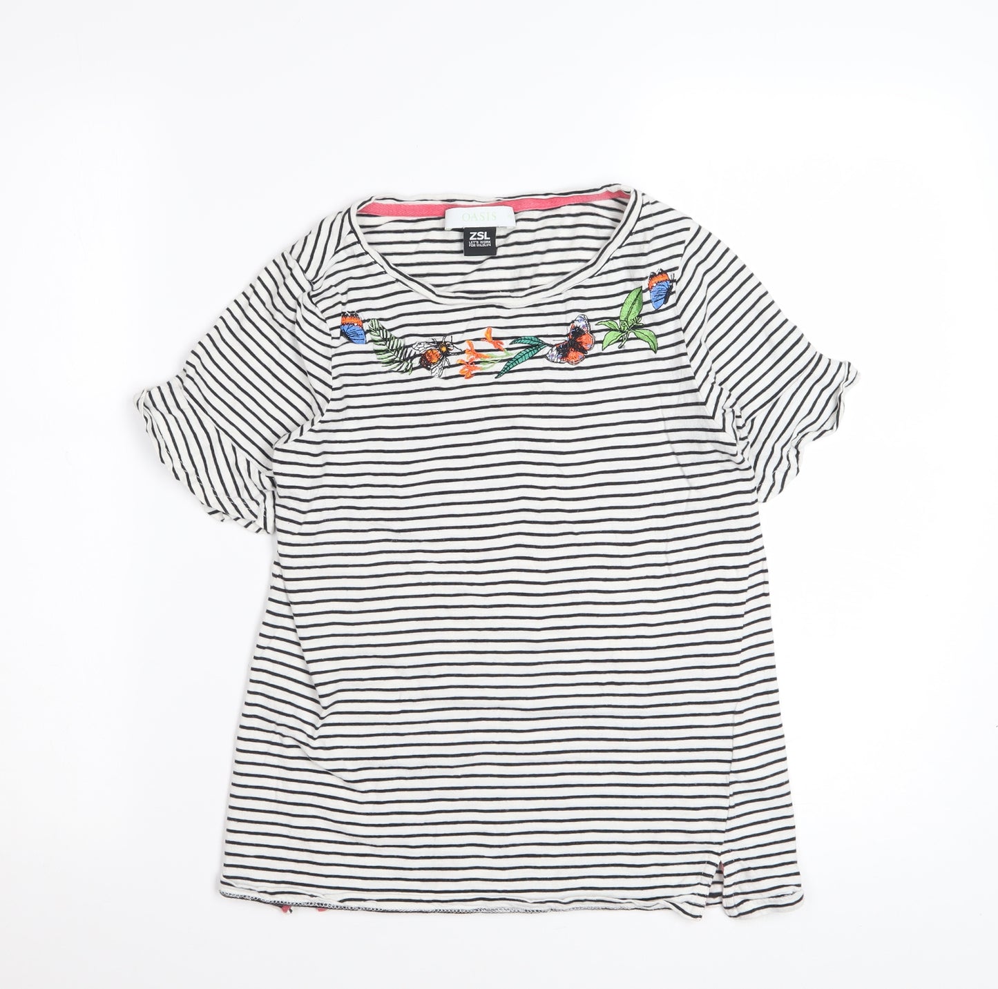 Oasis Women’s White Striped Embroidered T-Shirt XS