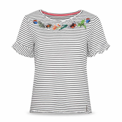 Oasis Women’s White Striped Embroidered T-Shirt XS