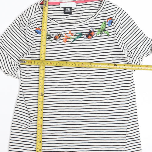 Oasis Women’s White Striped Embroidered T-Shirt XS