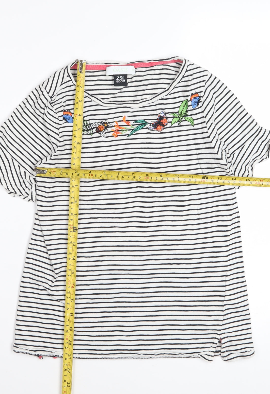 Oasis Women’s White Striped Embroidered T-Shirt XS