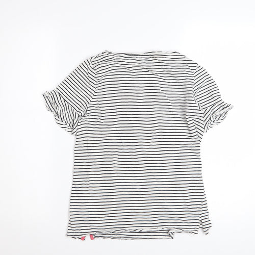 Oasis Women’s White Striped Embroidered T-Shirt XS