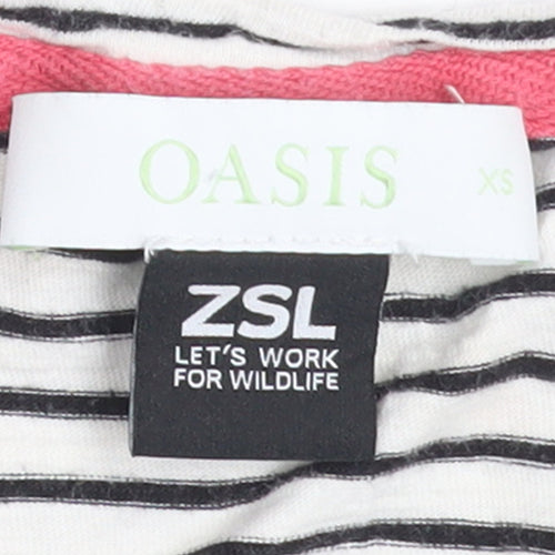 Oasis Women’s White Striped Embroidered T-Shirt XS