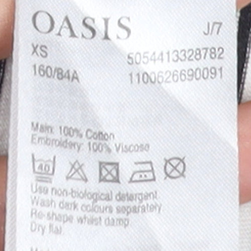 Oasis Women’s White Striped Embroidered T-Shirt XS