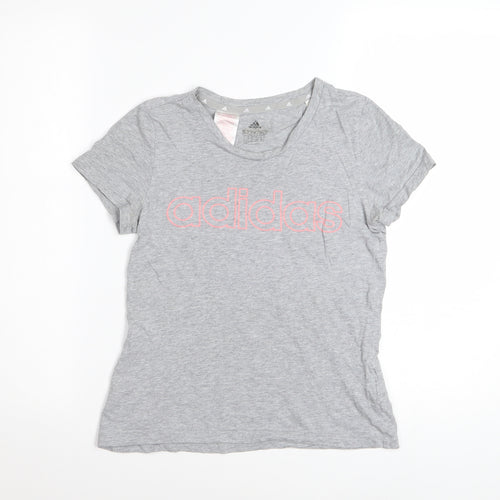 Adidas Girls Grey Logo Cotton T-Shirt 11-12 Years Casual Sportswear