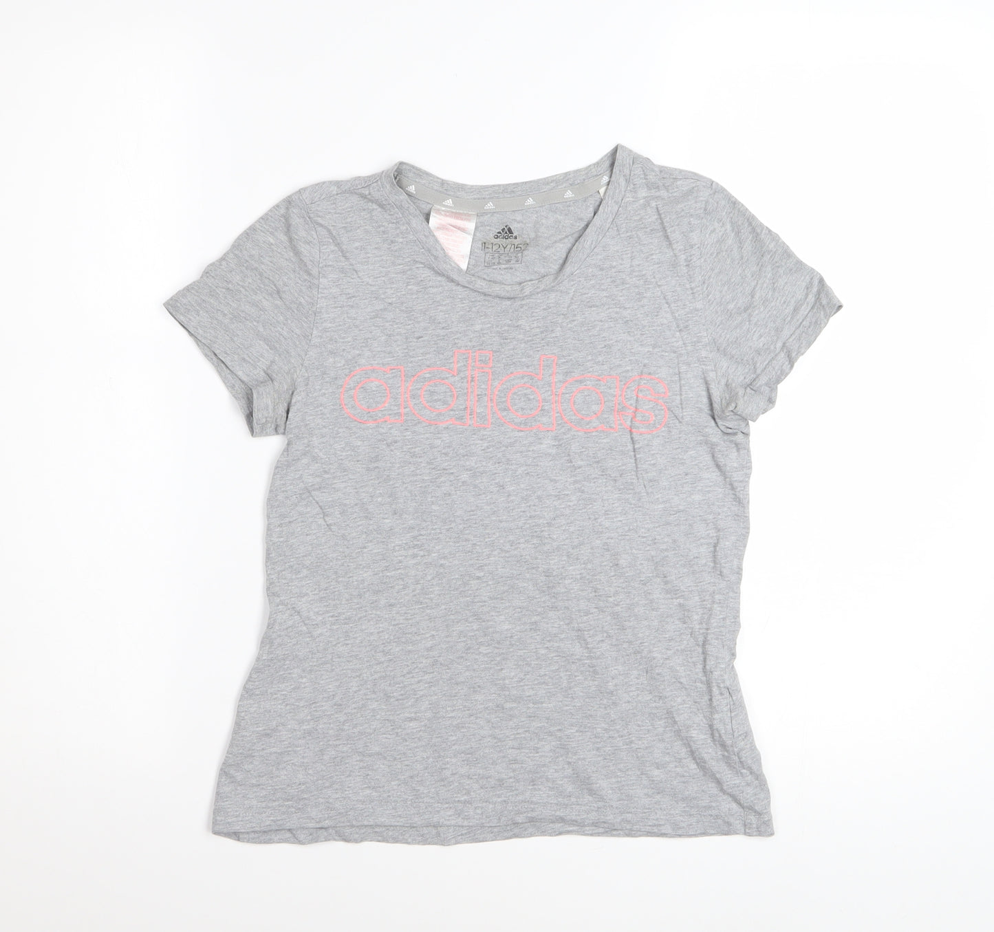 Adidas Girls Grey Logo Cotton T-Shirt 11-12 Years Casual Sportswear