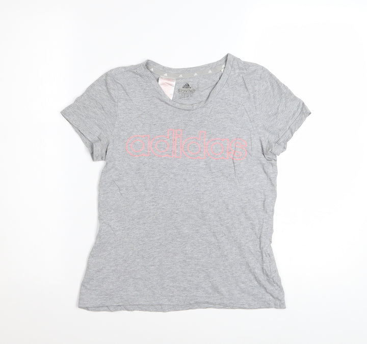 Adidas Girls Grey Logo Cotton T-Shirt 11-12 Years Casual Sportswear
