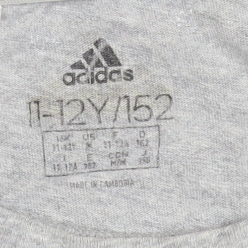 Adidas Girls Grey Logo Cotton T-Shirt 11-12 Years Casual Sportswear