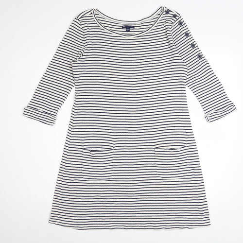 Gap Women’s White Striped Boat Neck 3/4 Sleeve Cotton Shift Dress M
