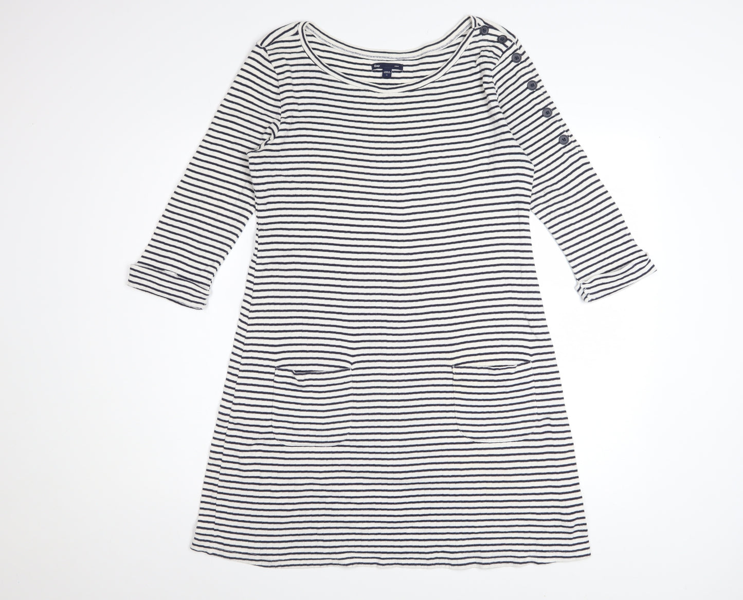 Gap Women’s White Striped Boat Neck 3/4 Sleeve Cotton Shift Dress M