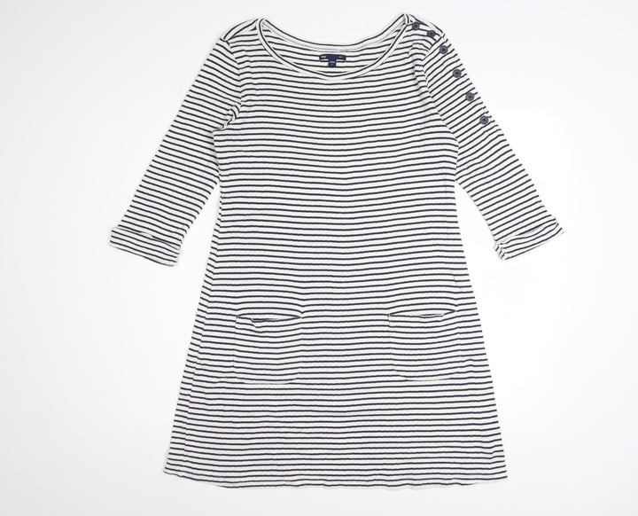 Gap Women’s White Striped Boat Neck 3/4 Sleeve Cotton Shift Dress M