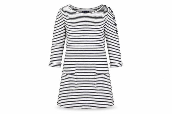 Gap Women’s White Striped Boat Neck 3/4 Sleeve Cotton Shift Dress M