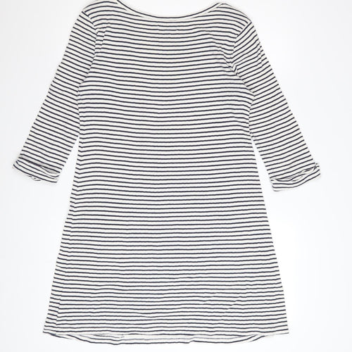 Gap Women’s White Striped Boat Neck 3/4 Sleeve Cotton Shift Dress M