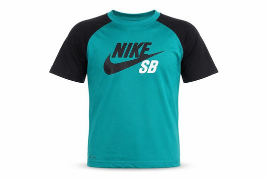 Front view of Nike boys’ green black dri-fit sb t-shirt 12-13 years activewear top