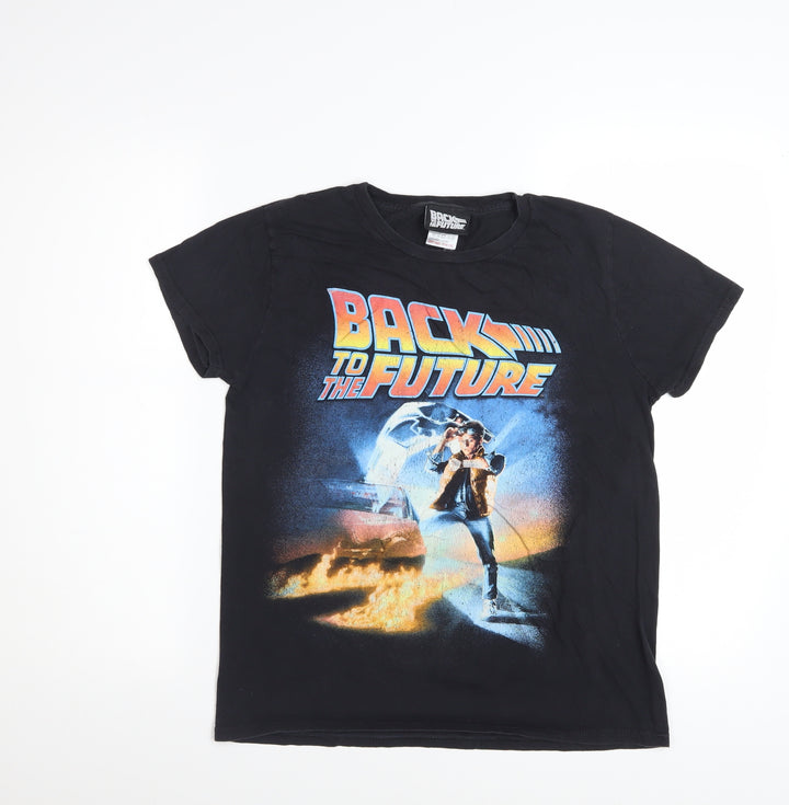 Back to the Future Women's Black Graphic T-Shirt Size S