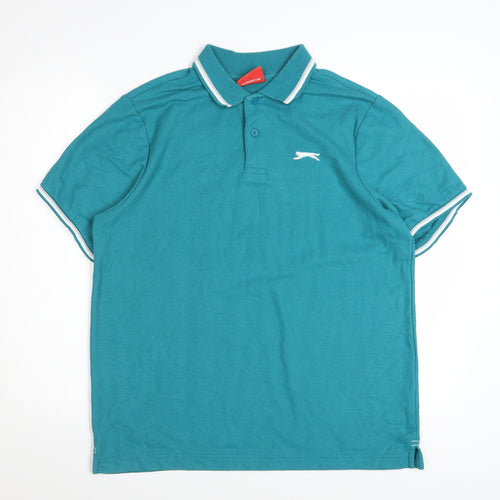 Slazenger Men's Teal Short Sleeve Polo Shirt Size L Polyester Cotton Blend