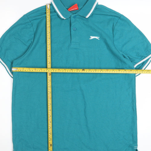 Slazenger Men's Teal Short Sleeve Polo Shirt Size L Polyester Cotton Blend