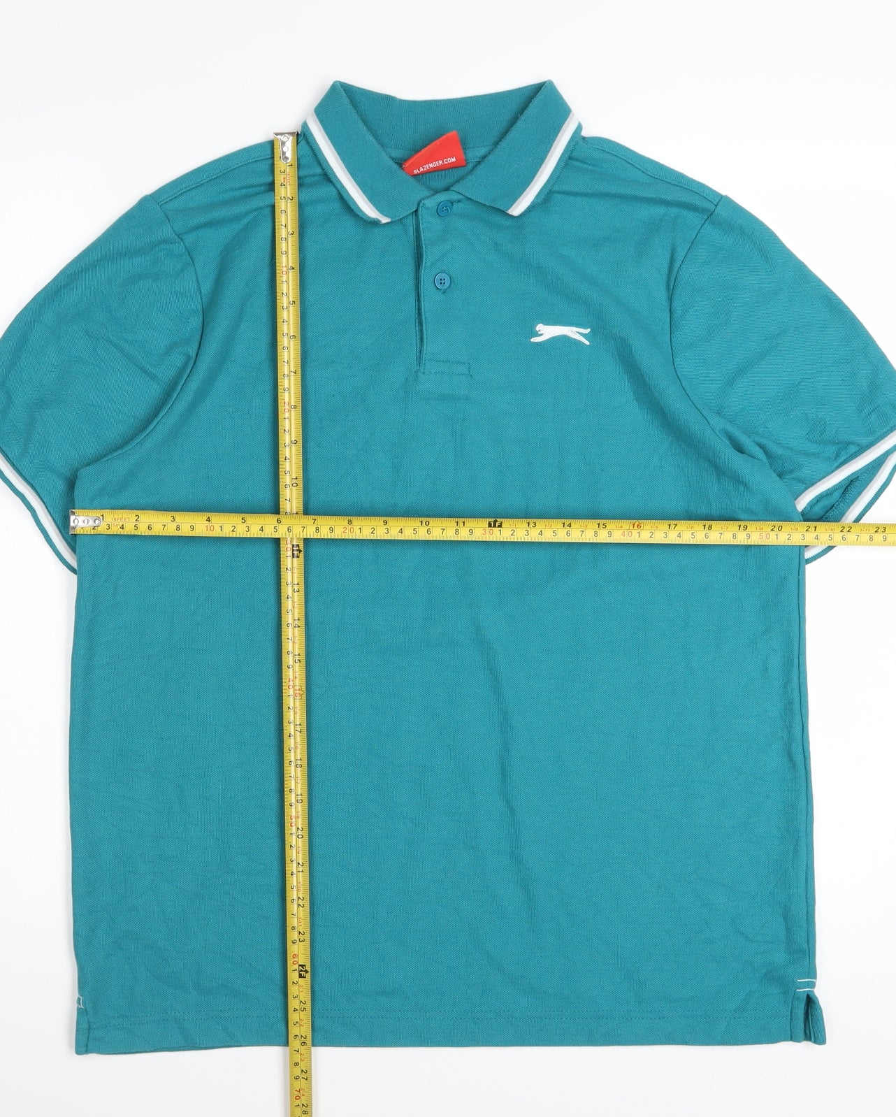Slazenger Men's Teal Short Sleeve Polo Shirt Size L Polyester Cotton Blend