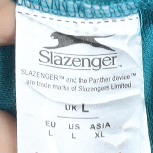 Slazenger Men's Teal Short Sleeve Polo Shirt Size L Polyester Cotton Blend