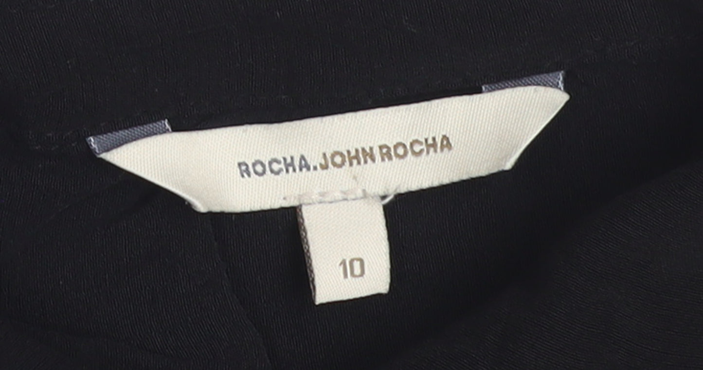 Rocha.John Rocha Women's Black Viscose Collared Tunic Blouse Size 10