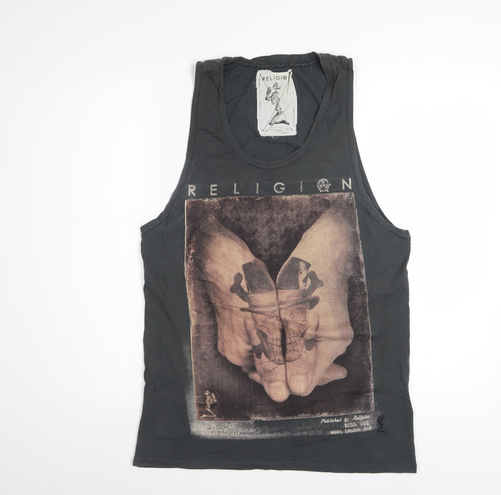 Religion Men’s Black Sleeveless Graphic Skull T-Shirt Size M