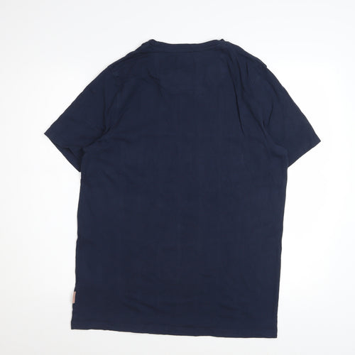 Common People Men's Blue Embroidered Fish Pocket Cotton T-Shirt M